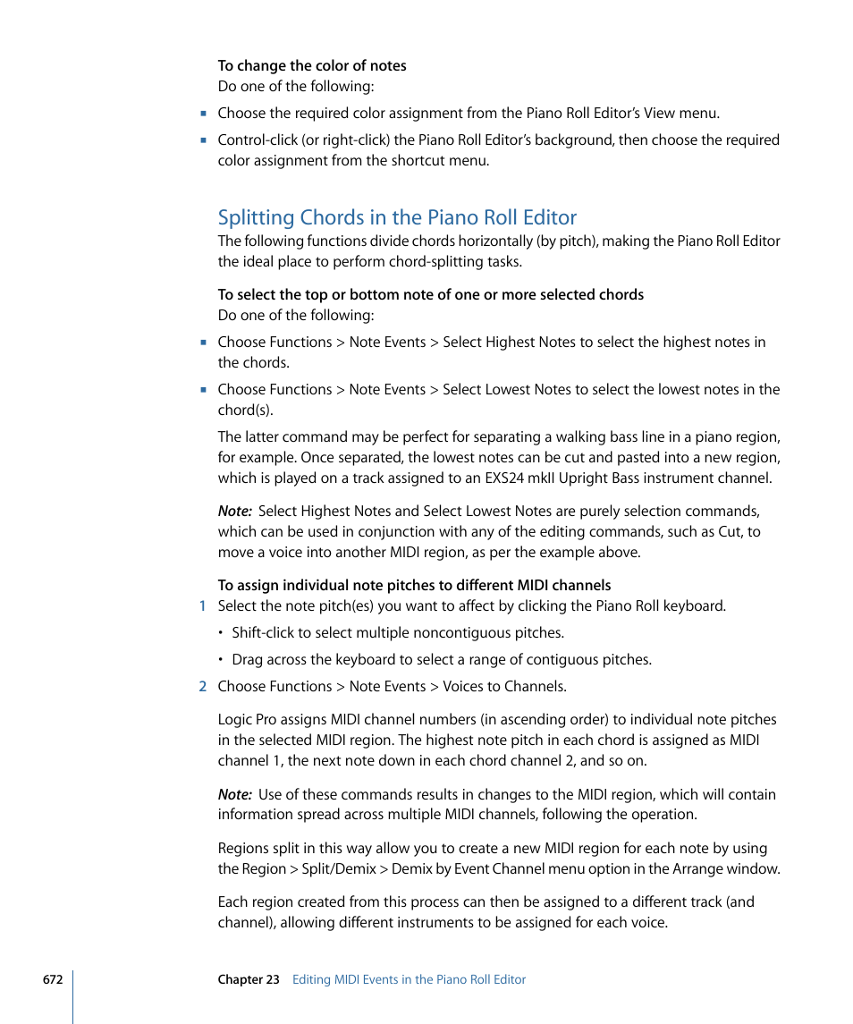 Splitting chords in the piano roll editor | Apple Logic Pro 9 User Manual | Page 672 / 1340