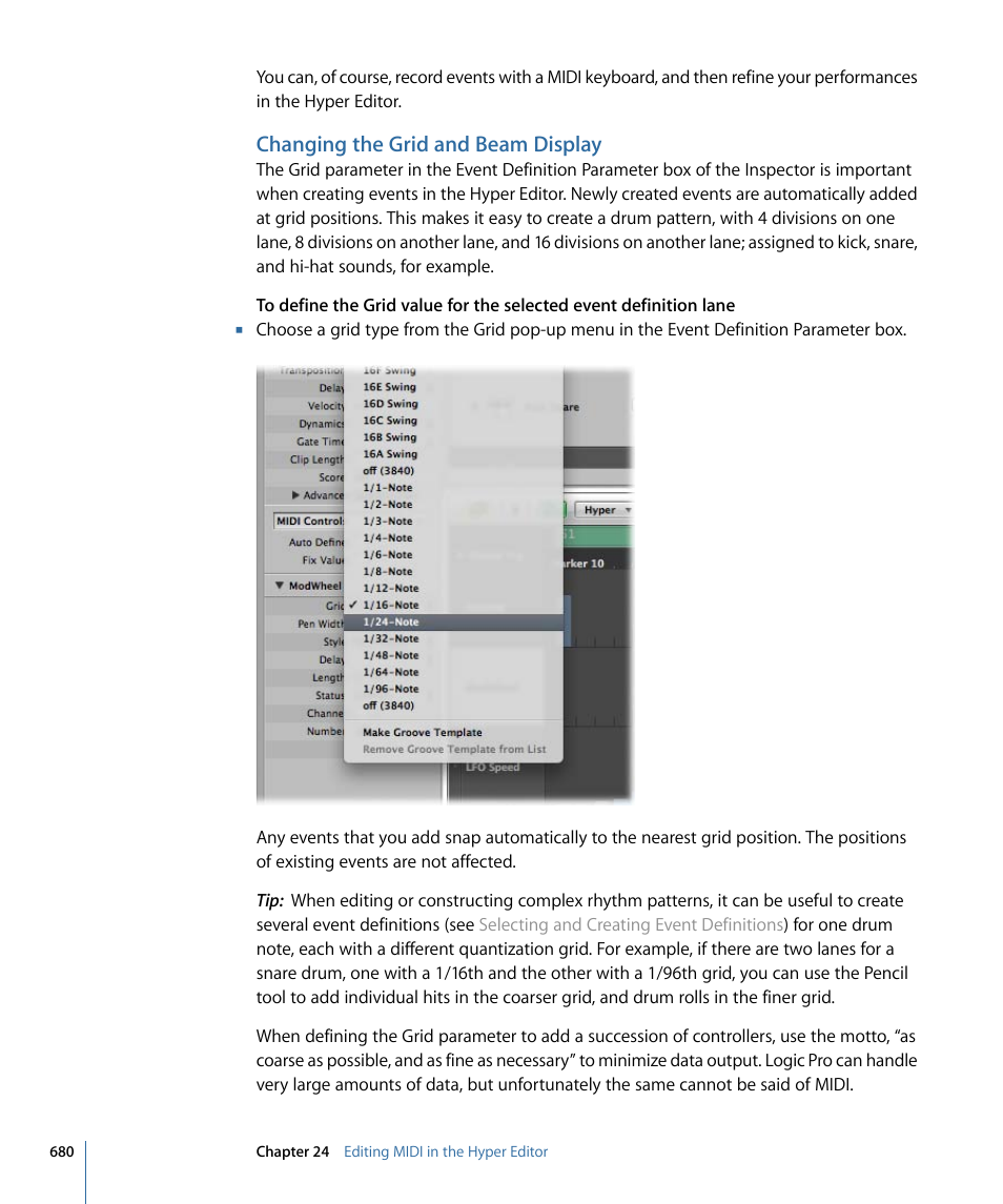 Changing the grid and beam display | Apple Logic Pro 9 User Manual | Page 680 / 1340