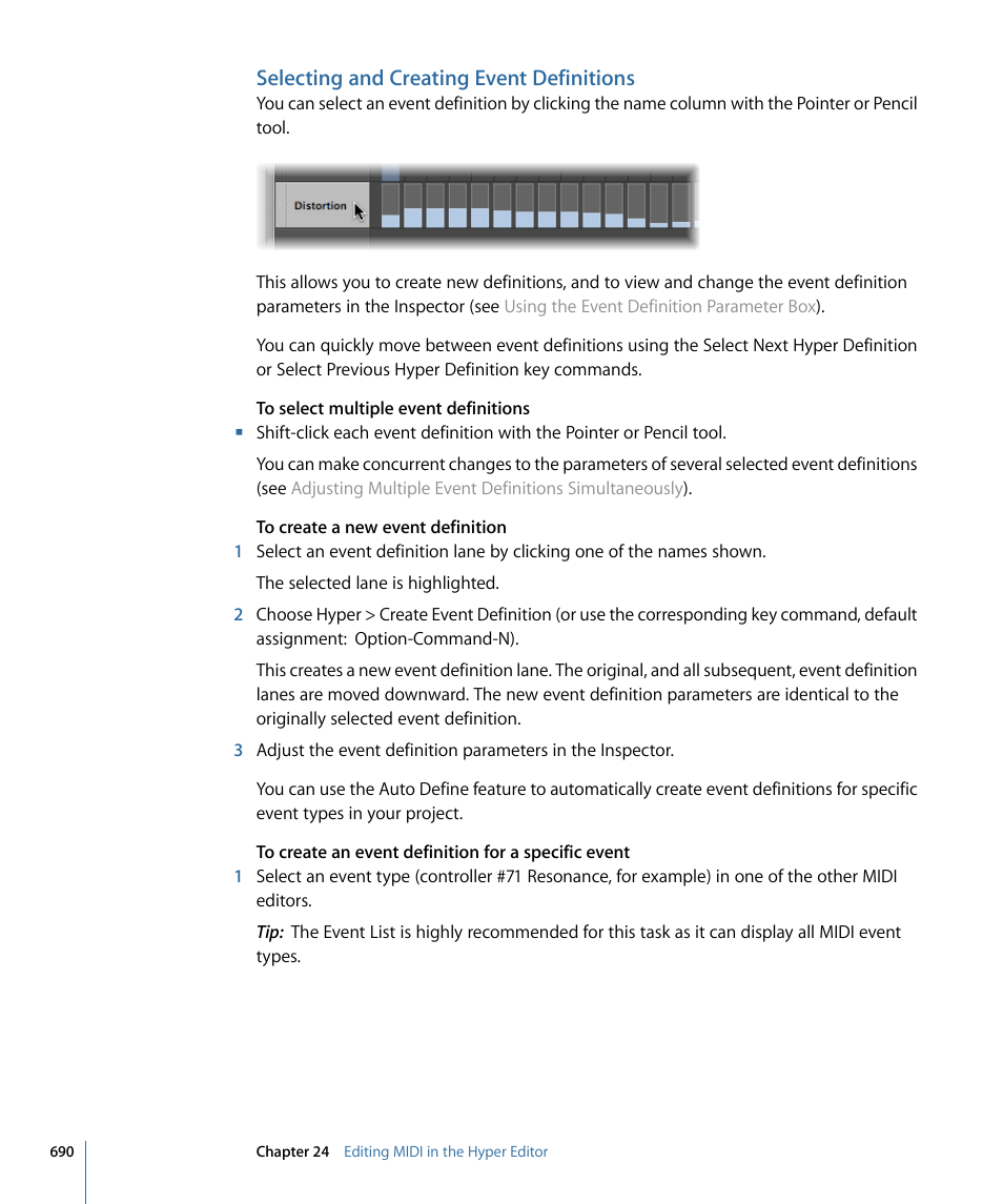 Selecting and creating event definitions | Apple Logic Pro 9 User Manual | Page 690 / 1340