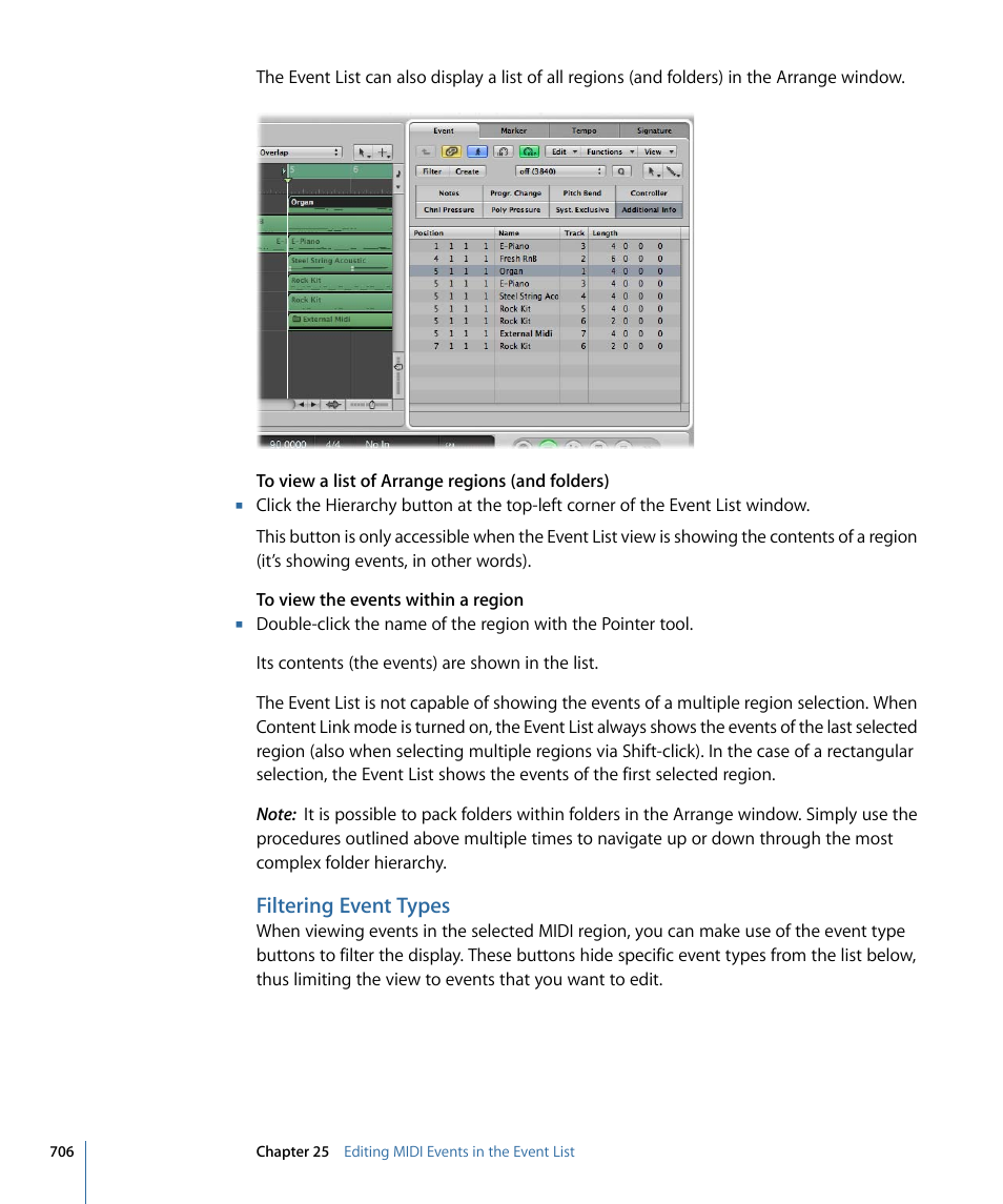 Filtering event types | Apple Logic Pro 9 User Manual | Page 706 / 1340