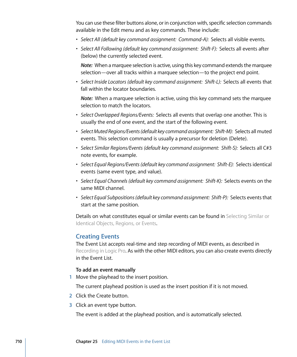 Creating events | Apple Logic Pro 9 User Manual | Page 710 / 1340