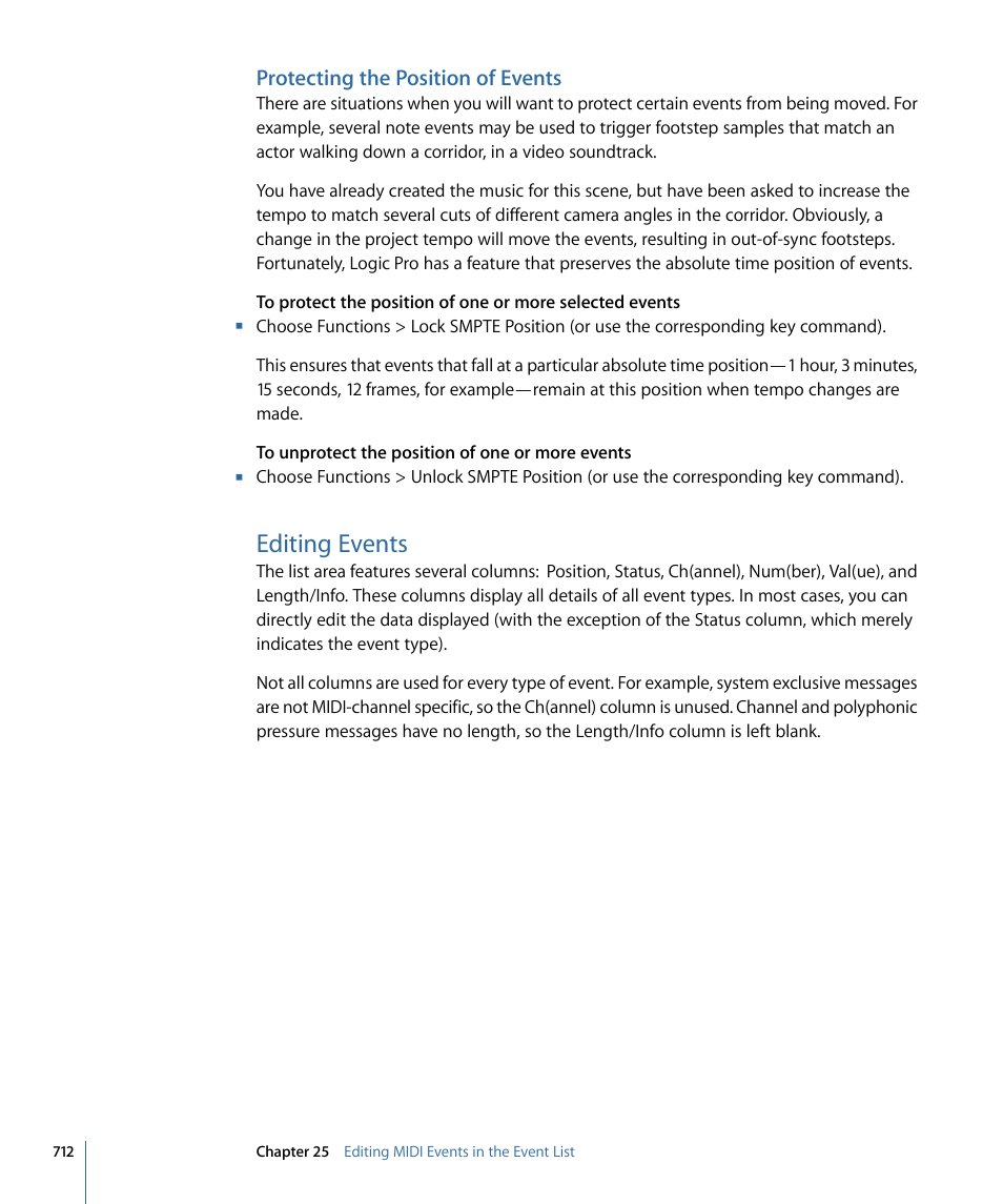 Protecting the position of events, Editing events | Apple Logic Pro 9 User Manual | Page 712 / 1340