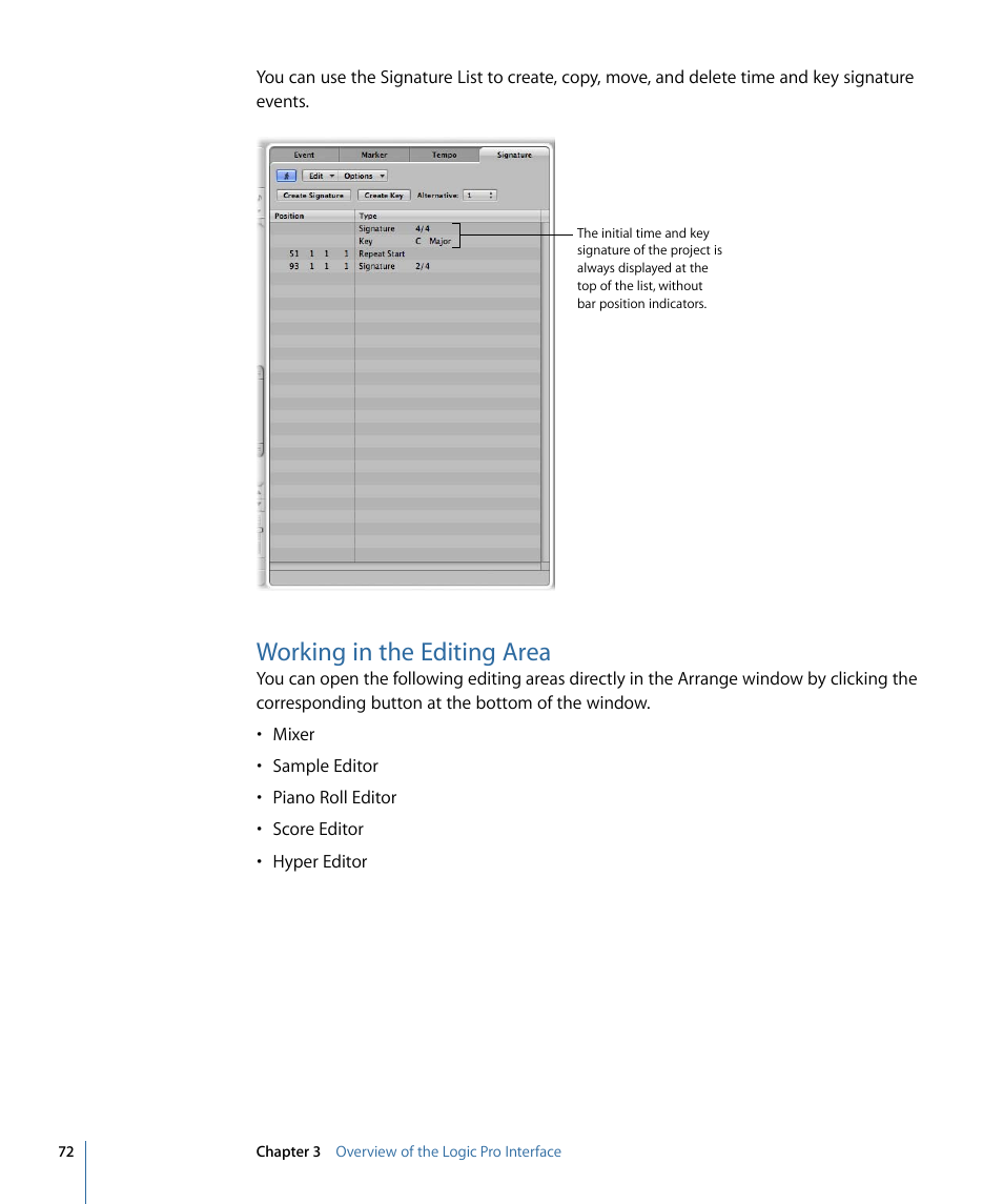 Working in the editing area | Apple Logic Pro 9 User Manual | Page 72 / 1340