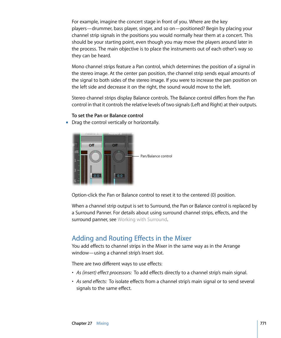Adding and routing effects in the mixer | Apple Logic Pro 9 User Manual | Page 771 / 1340