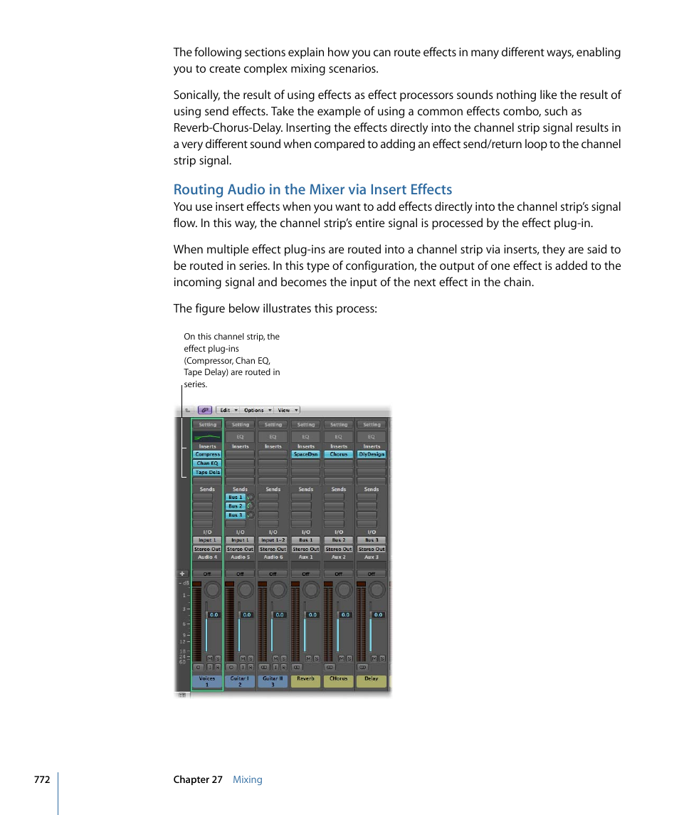 Routing audio in the mixer via insert effects | Apple Logic Pro 9 User Manual | Page 772 / 1340