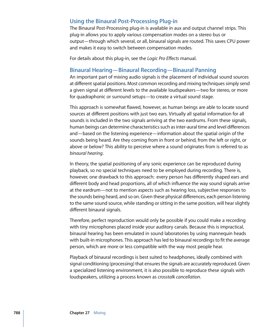 Using the binaural post-processing plug-in | Apple Logic Pro 9 User Manual | Page 788 / 1340