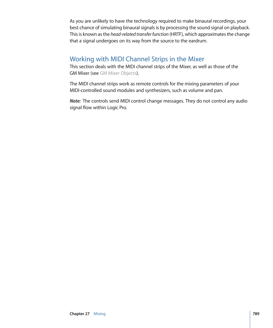 Working with midi channel strips in the mixer | Apple Logic Pro 9 User Manual | Page 789 / 1340