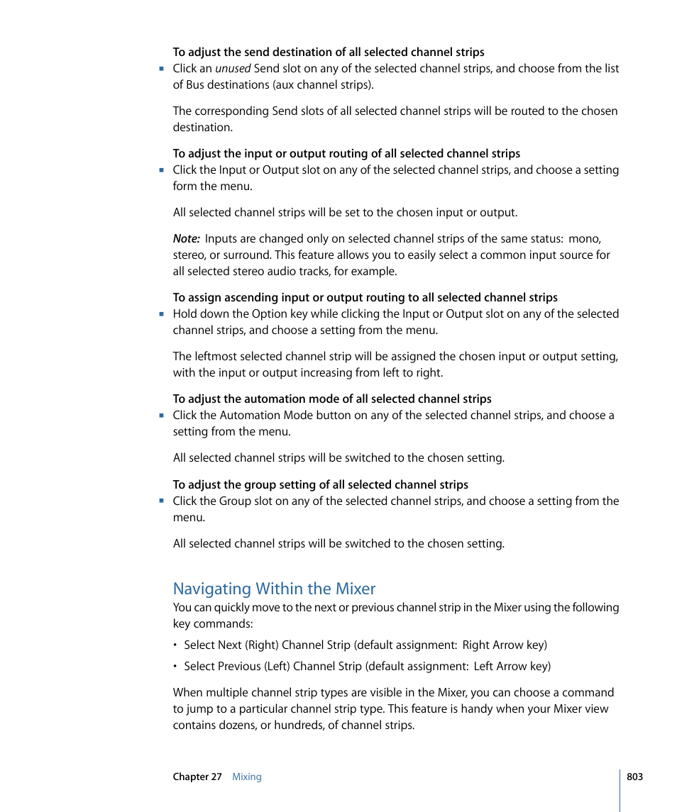 Navigating within the mixer | Apple Logic Pro 9 User Manual | Page 803 / 1340