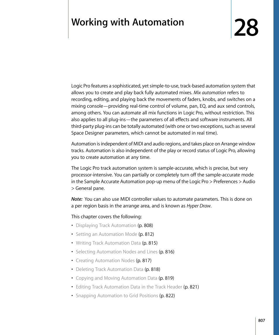 Working with automation, Working with, Automation | Apple Logic Pro 9 User Manual | Page 807 / 1340