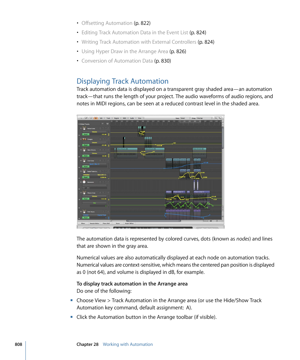 Displaying track automation | Apple Logic Pro 9 User Manual | Page 808 / 1340
