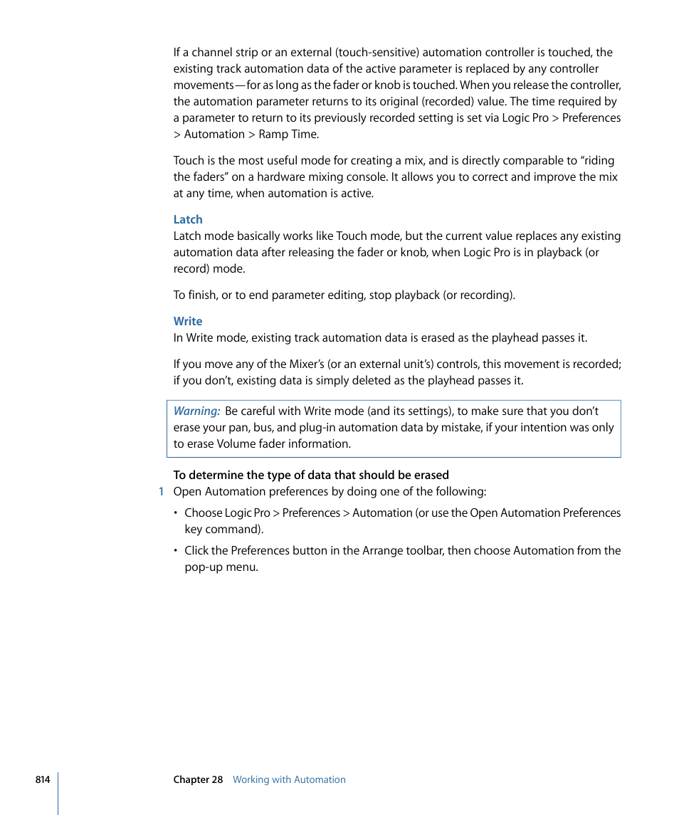 Latch, Write | Apple Logic Pro 9 User Manual | Page 814 / 1340
