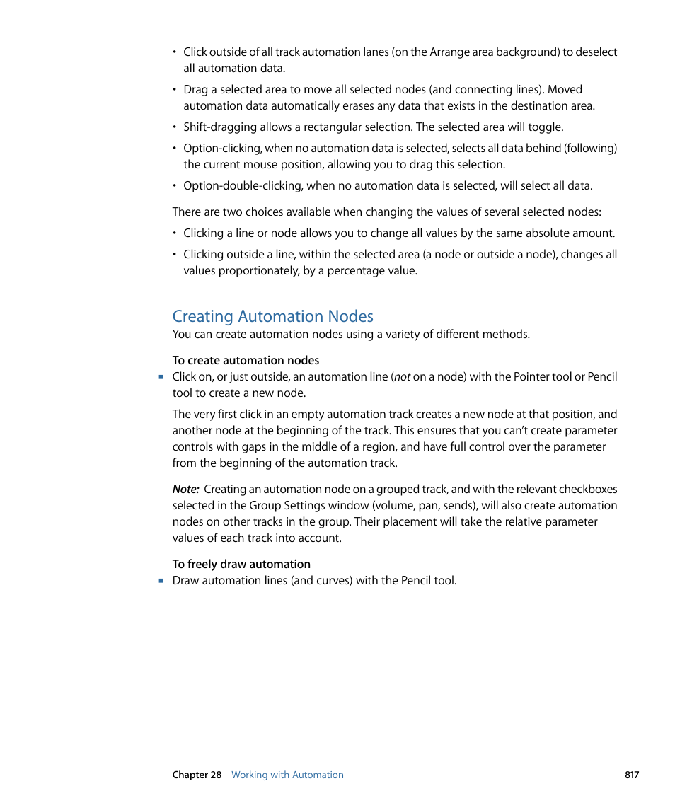 Creating automation nodes | Apple Logic Pro 9 User Manual | Page 817 / 1340