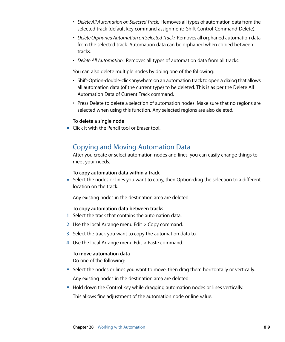 Copying and moving automation data | Apple Logic Pro 9 User Manual | Page 819 / 1340