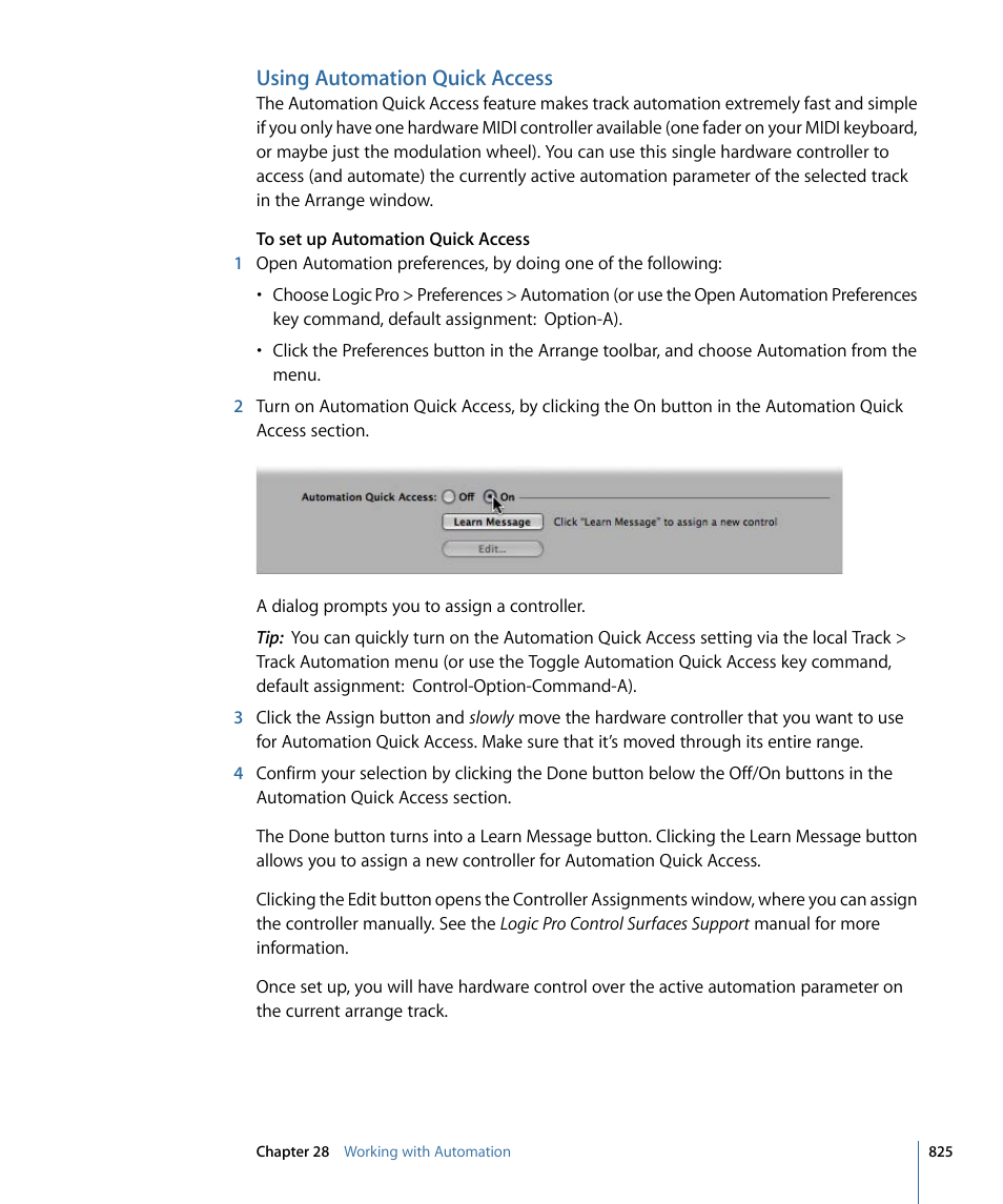 Using automation quick access | Apple Logic Pro 9 User Manual | Page 825 / 1340