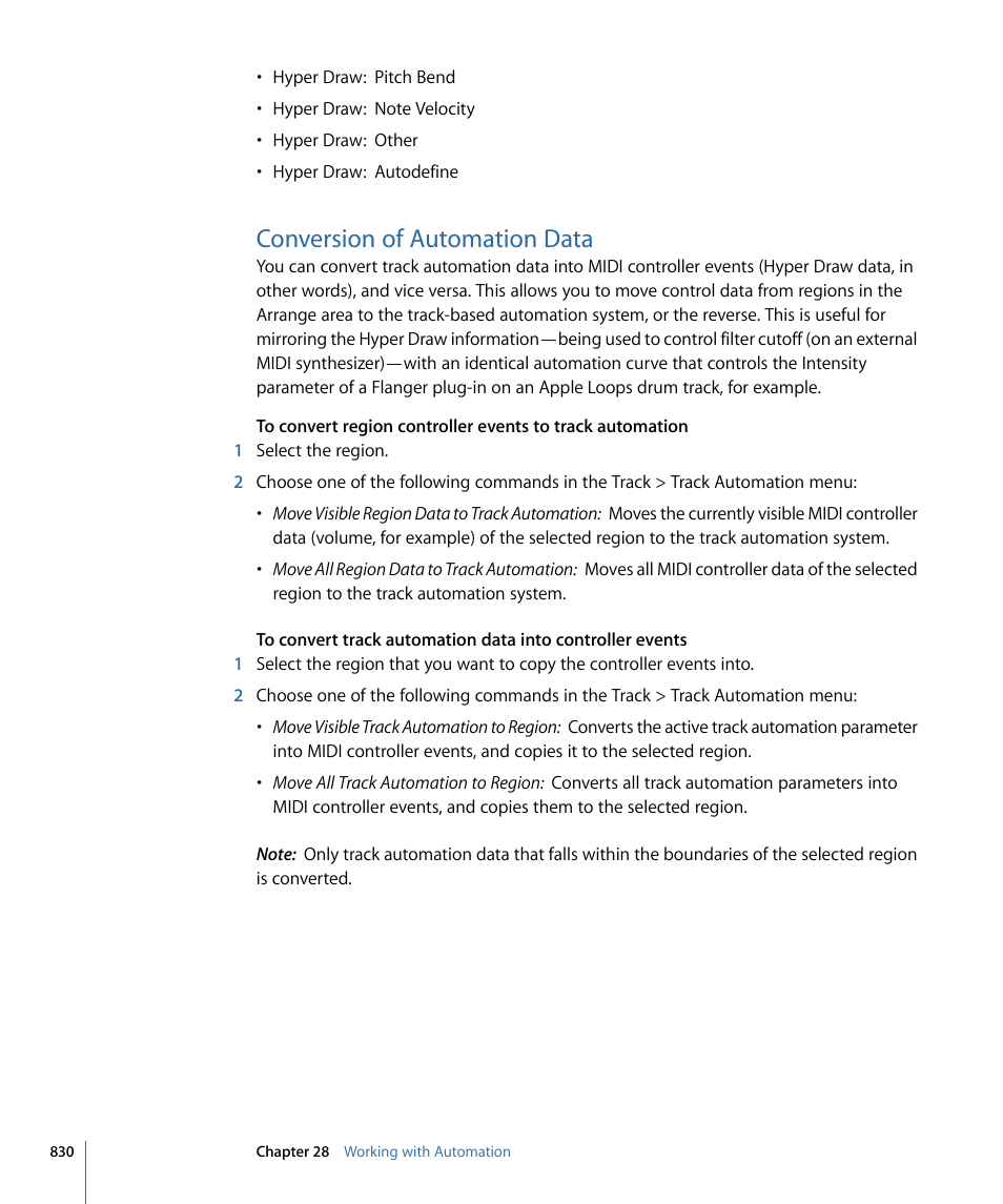Conversion of automation data | Apple Logic Pro 9 User Manual | Page 830 / 1340