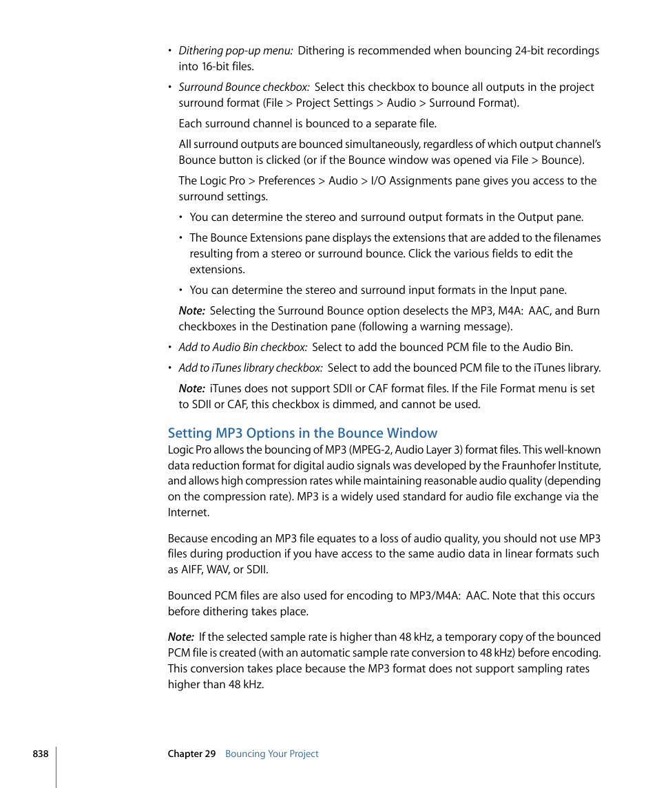 Setting mp3 options in the bounce window | Apple Logic Pro 9 User Manual | Page 838 / 1340