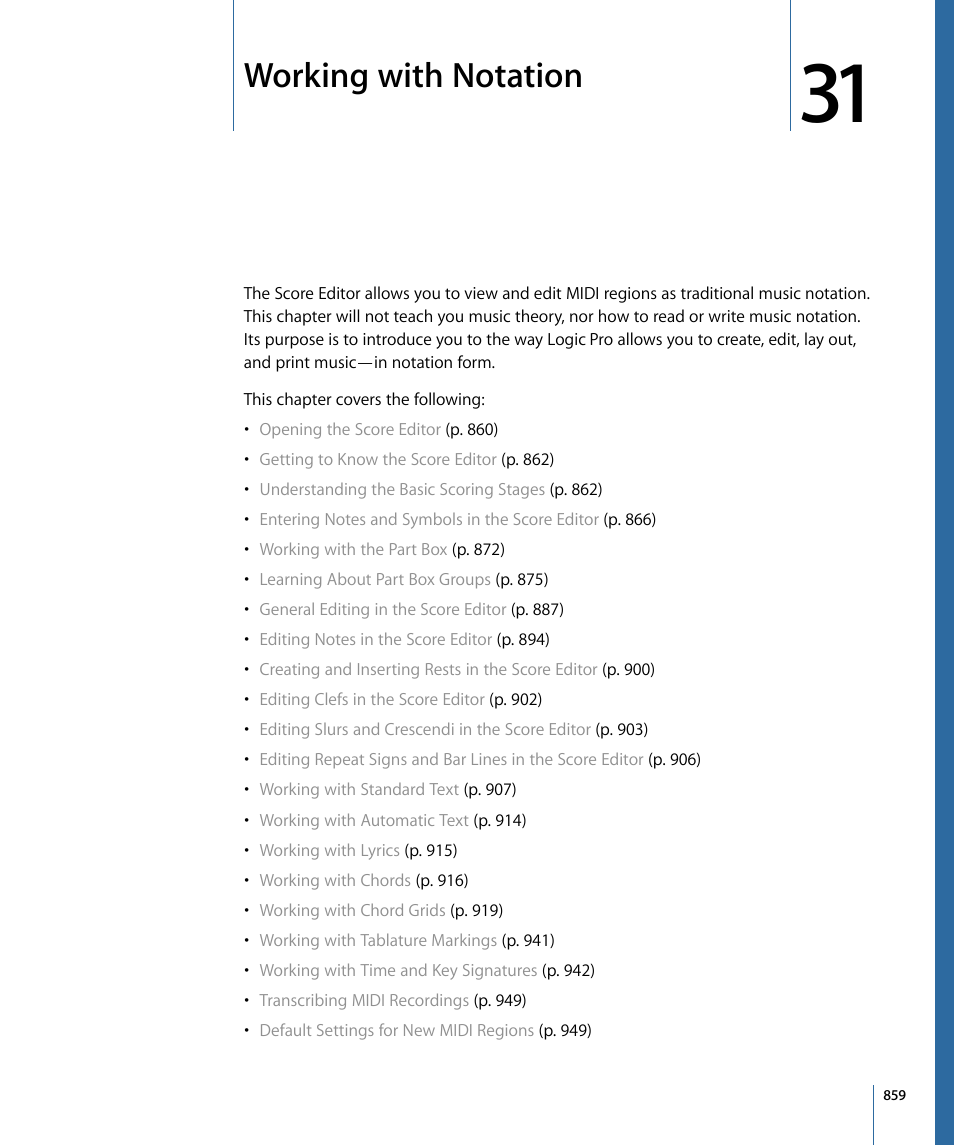 Working with notation | Apple Logic Pro 9 User Manual | Page 859 / 1340