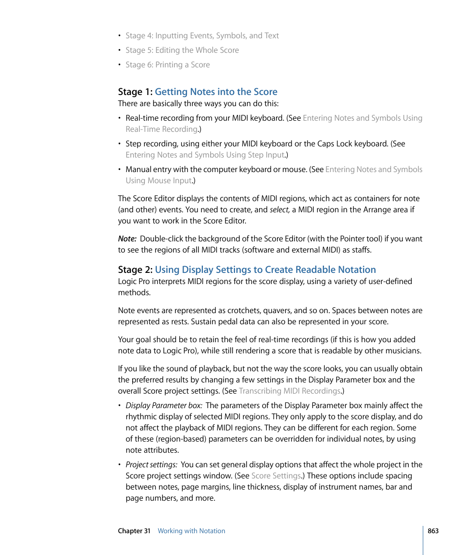 Stage 1: getting notes into the score | Apple Logic Pro 9 User Manual | Page 863 / 1340