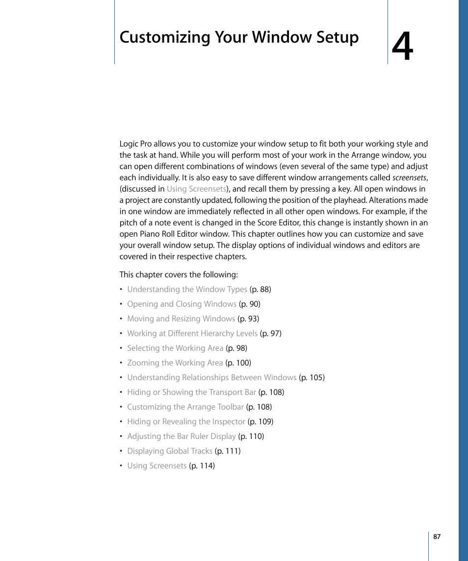 Customizing your window setup | Apple Logic Pro 9 User Manual | Page 87 / 1340