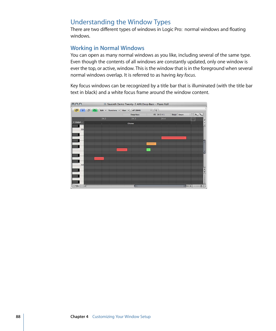 Understanding the window types, Working in normal windows | Apple Logic Pro 9 User Manual | Page 88 / 1340