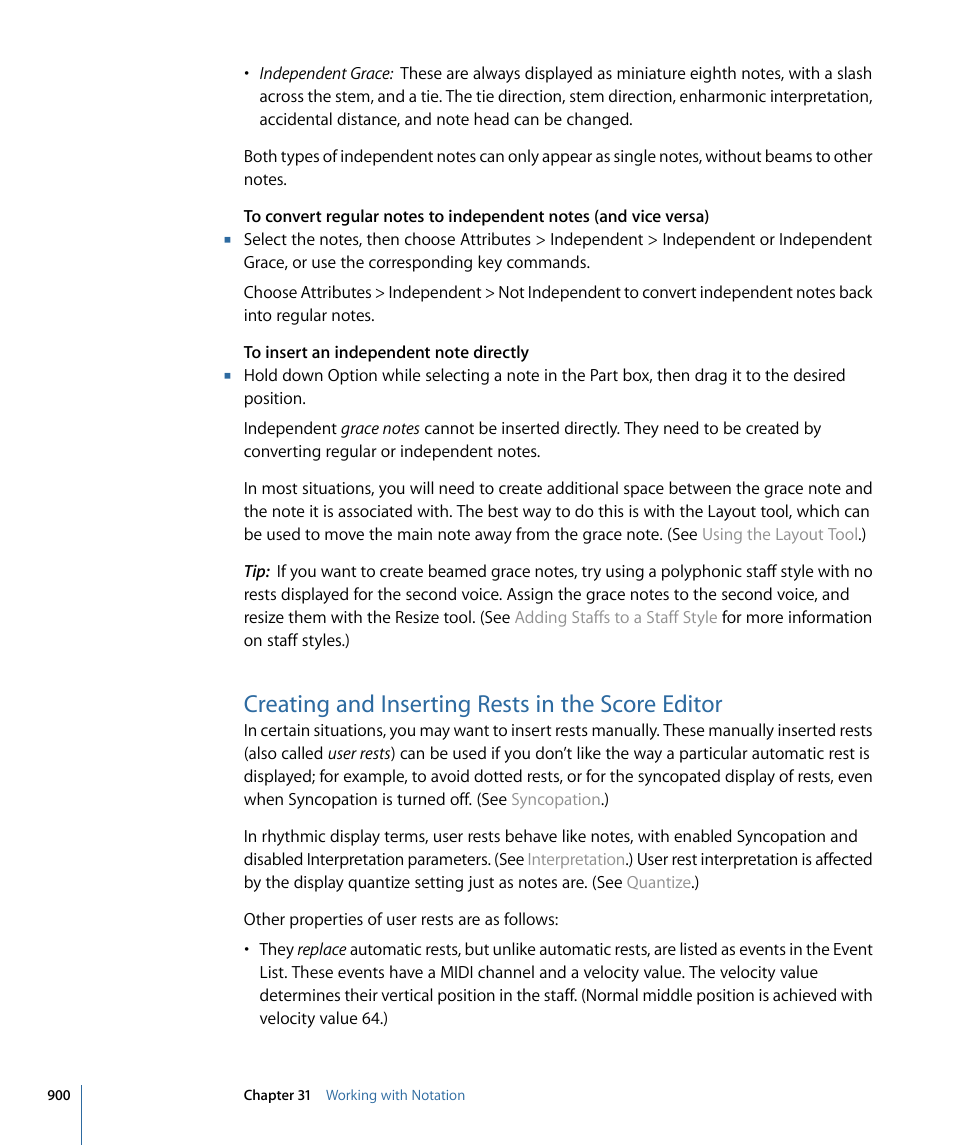 Creating and inserting rests in the score editor, Creating and inserting rests in, The score editor | Apple Logic Pro 9 User Manual | Page 900 / 1340