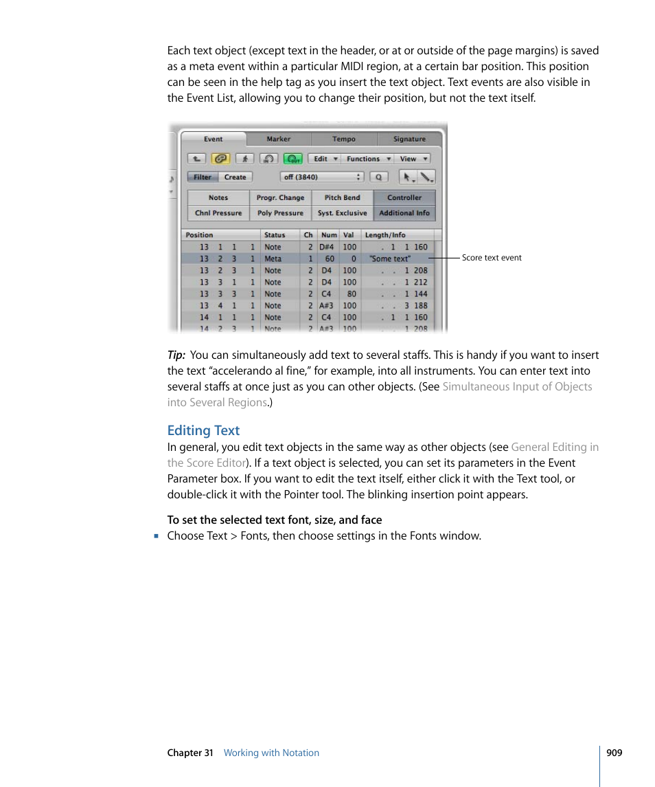 Editing text | Apple Logic Pro 9 User Manual | Page 909 / 1340