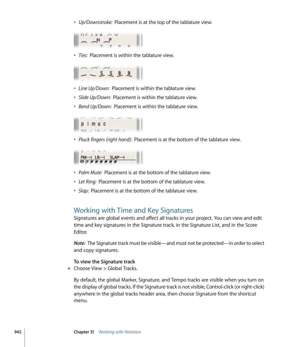 Working with time and key signatures, Working, With time and key signatures | Working with time and key, Signatures, Working with, Time and key signatures | Apple Logic Pro 9 User Manual | Page 942 / 1340