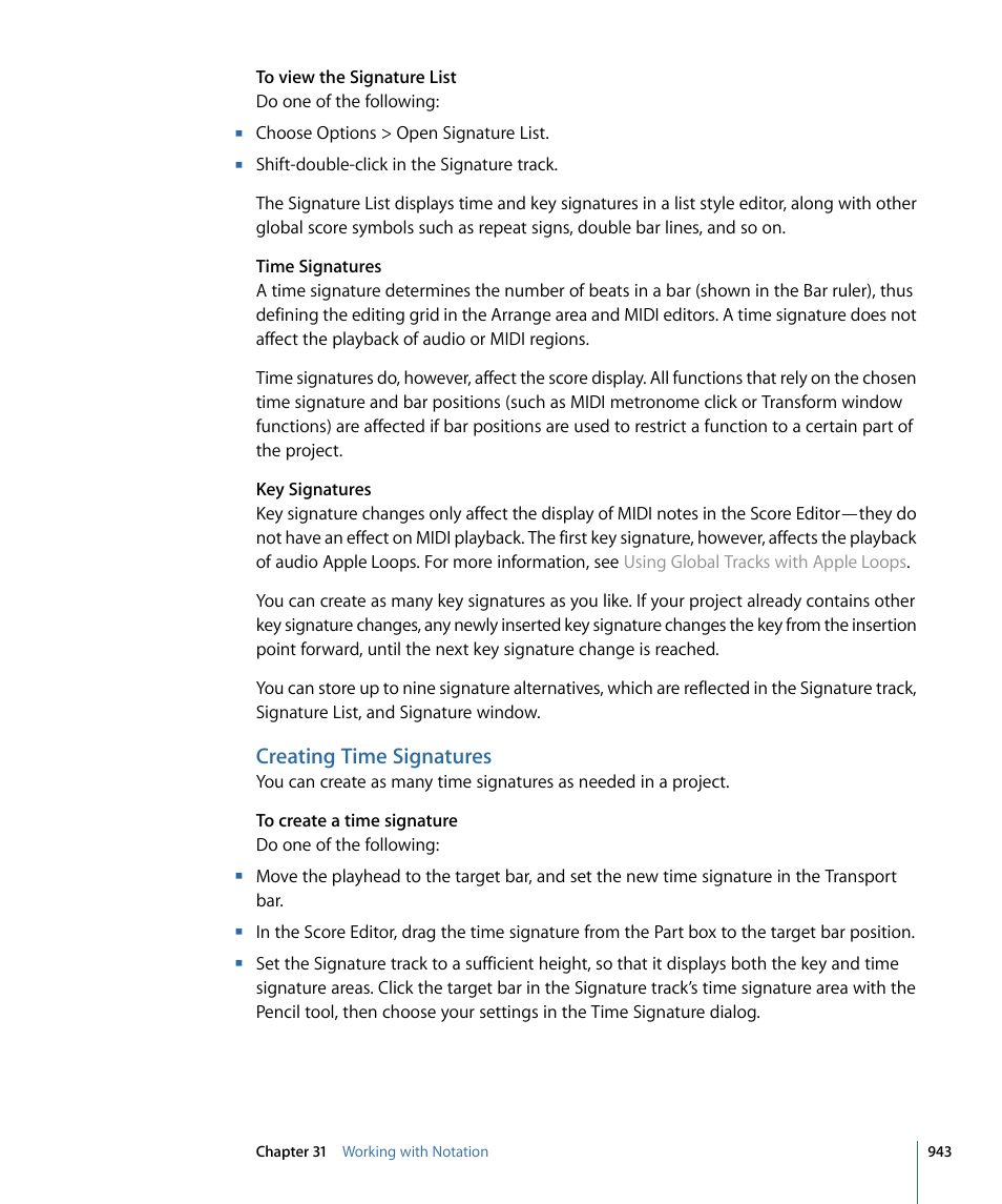 Creating time signatures | Apple Logic Pro 9 User Manual | Page 943 / 1340