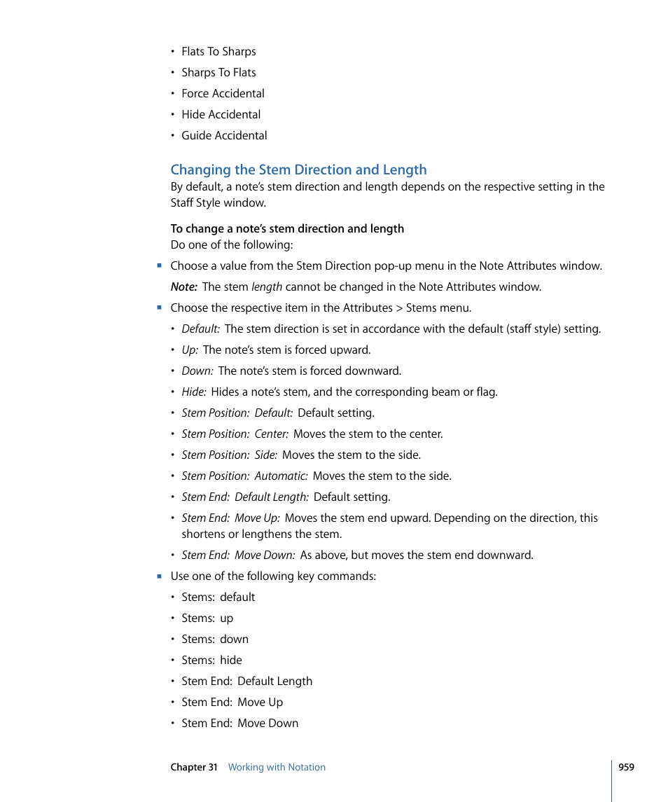 Changing the stem direction and length | Apple Logic Pro 9 User Manual | Page 959 / 1340