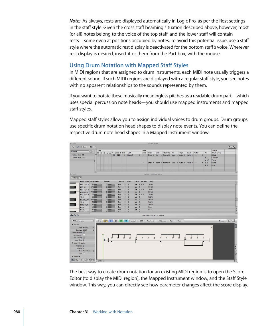 Using drum notation with mapped staff styles | Apple Logic Pro 9 User Manual | Page 980 / 1340