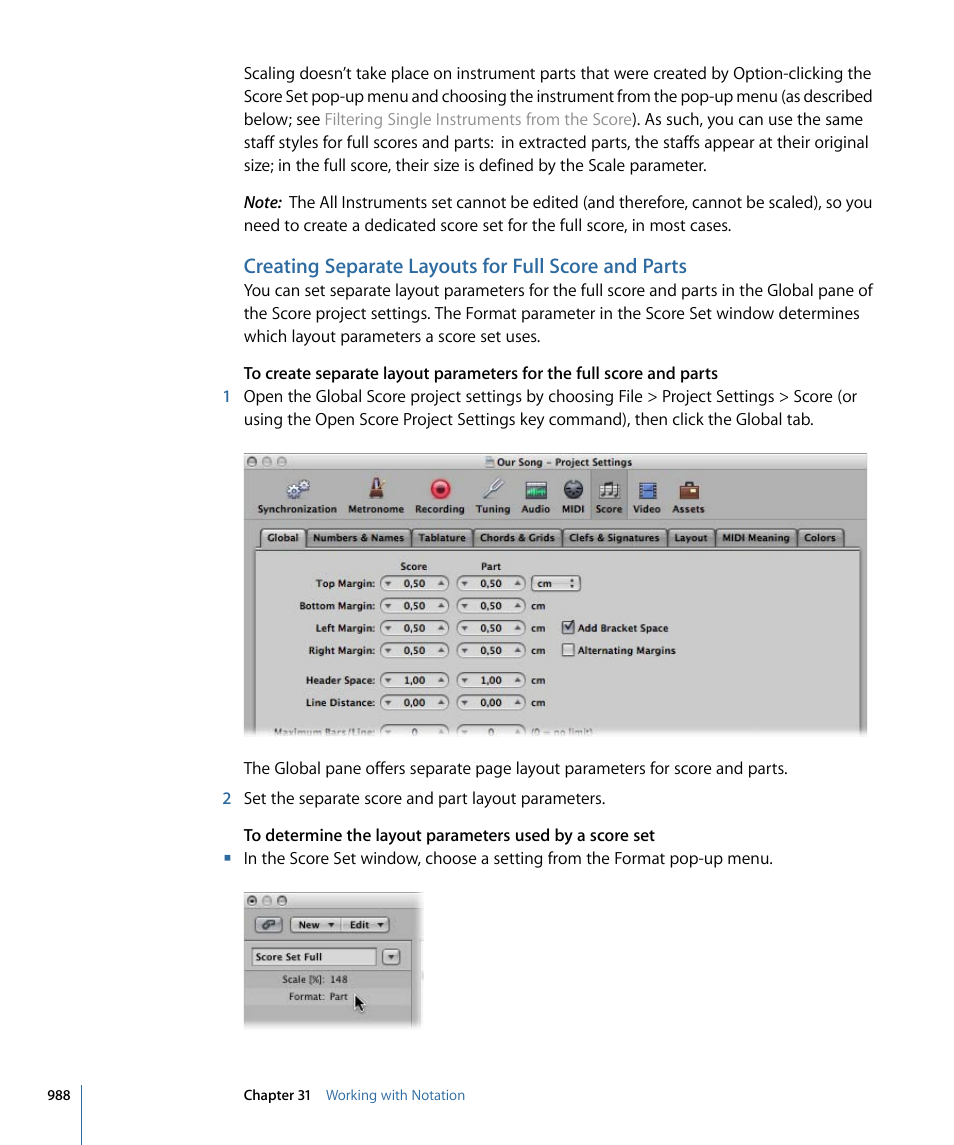 Creating separate layouts for full score and parts | Apple Logic Pro 9 User Manual | Page 988 / 1340