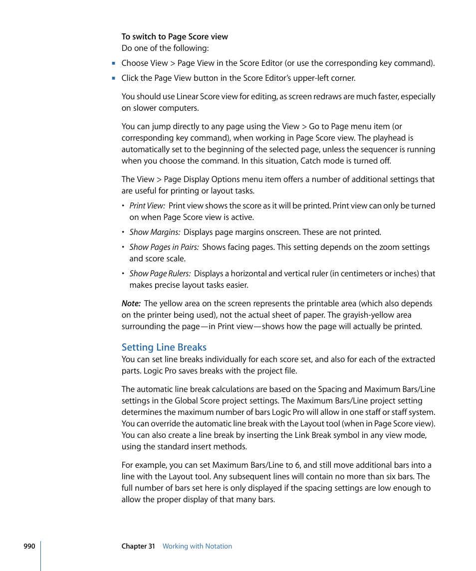 Setting line breaks | Apple Logic Pro 9 User Manual | Page 990 / 1340