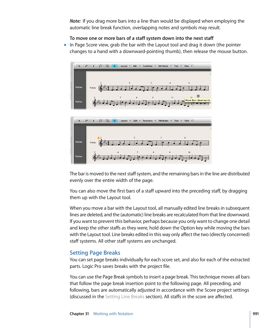 Setting page breaks | Apple Logic Pro 9 User Manual | Page 991 / 1340