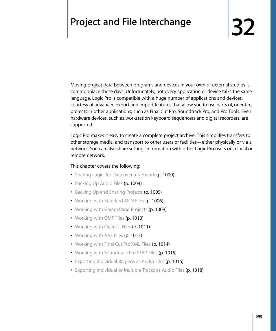 Project and file interchange | Apple Logic Pro 9 User Manual | Page 999 / 1340