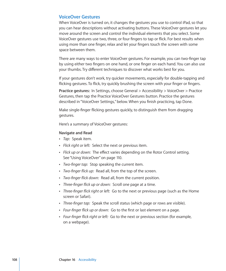 Voiceover gestures | Apple iPad iOS 3.2 User Manual | Page 108 / 154