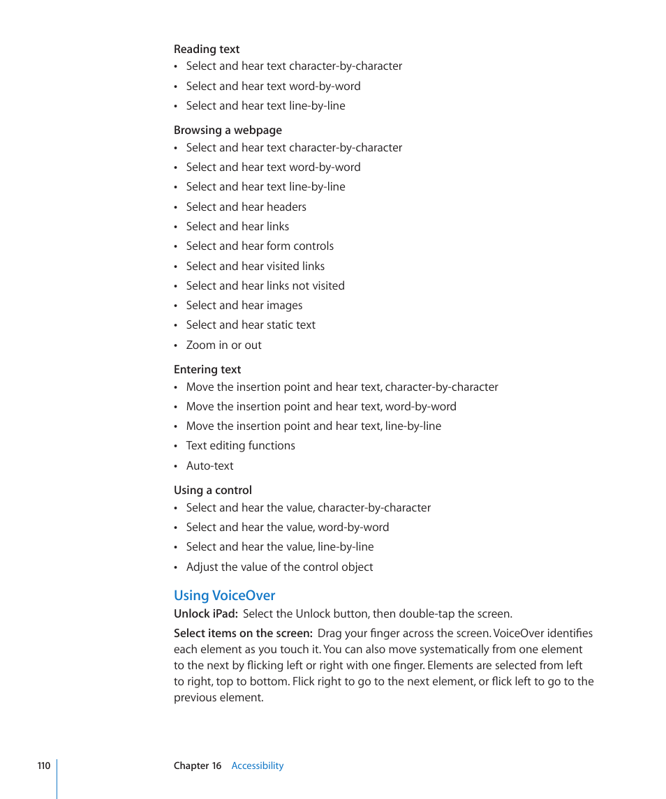 Using voiceover | Apple iPad iOS 3.2 User Manual | Page 110 / 154