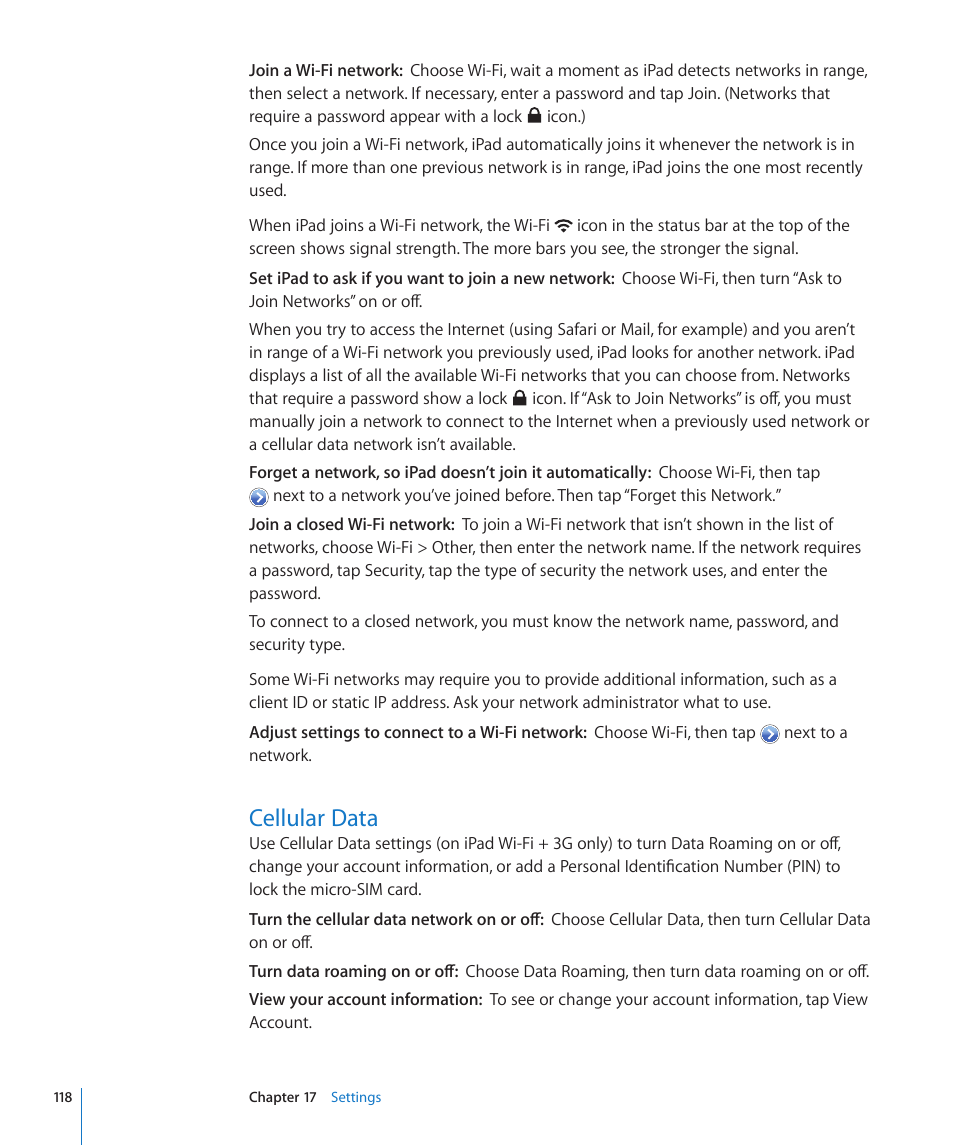 Cellular data, 118 cellular data | Apple iPad iOS 3.2 User Manual | Page 118 / 154
