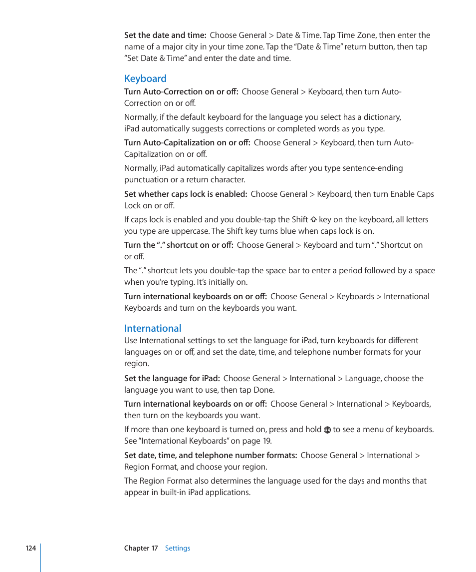 Keyboard, International | Apple iPad iOS 3.2 User Manual | Page 124 / 154