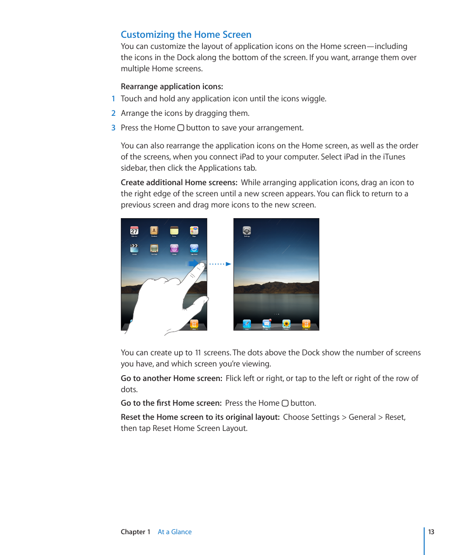 Customizing the home screen | Apple iPad iOS 3.2 User Manual | Page 13 / 154