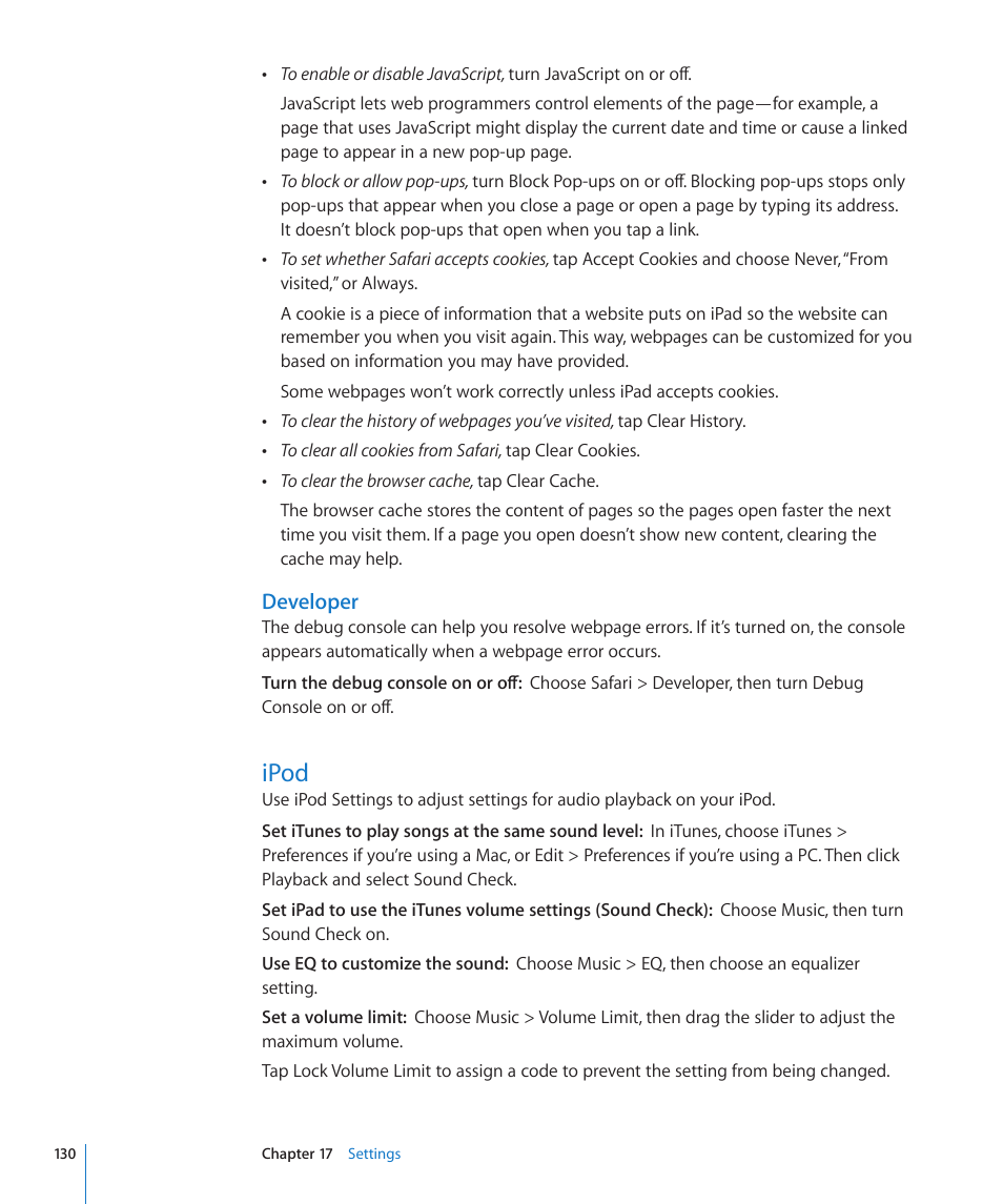 Ipod, 130 ipod, Developer | Apple iPad iOS 3.2 User Manual | Page 130 / 154