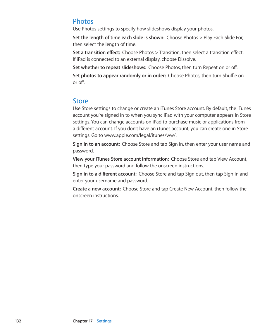 Photos, Store, 132 photos 132 store | Apple iPad iOS 3.2 User Manual | Page 132 / 154