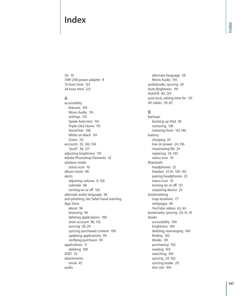 Index | Apple iPad iOS 3.2 User Manual | Page 147 / 154