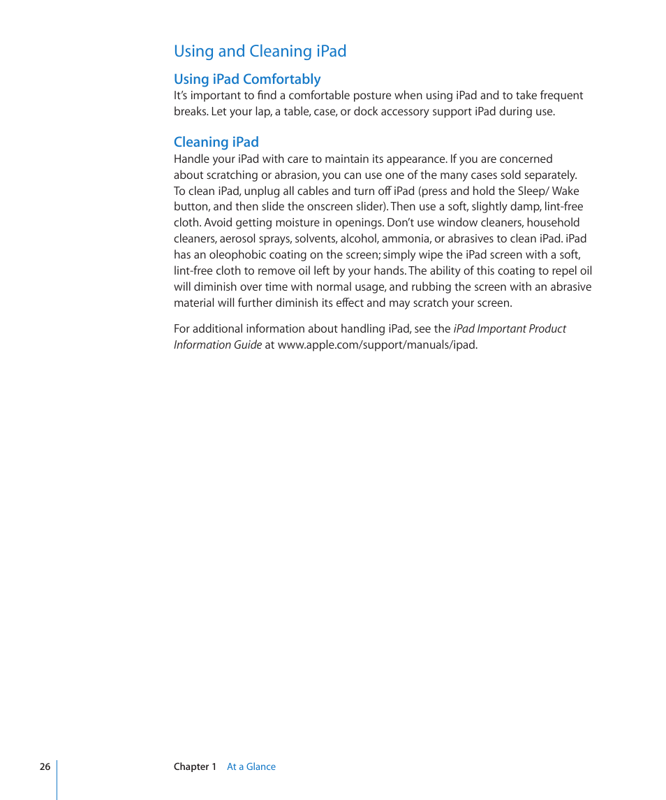 Using and cleaning ipad, 26 using and cleaning ipad | Apple iPad iOS 3.2 User Manual | Page 26 / 154