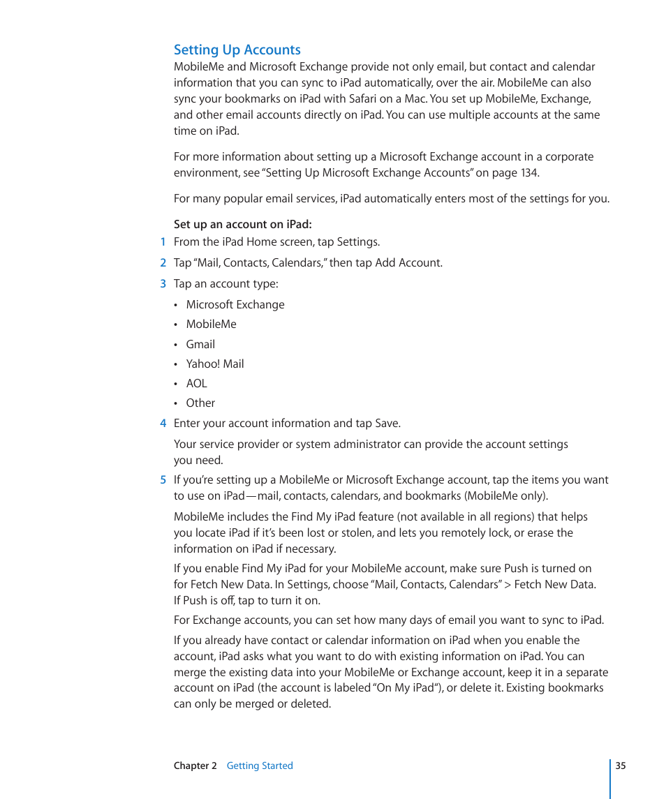 Setting up accounts | Apple iPad iOS 3.2 User Manual | Page 35 / 154