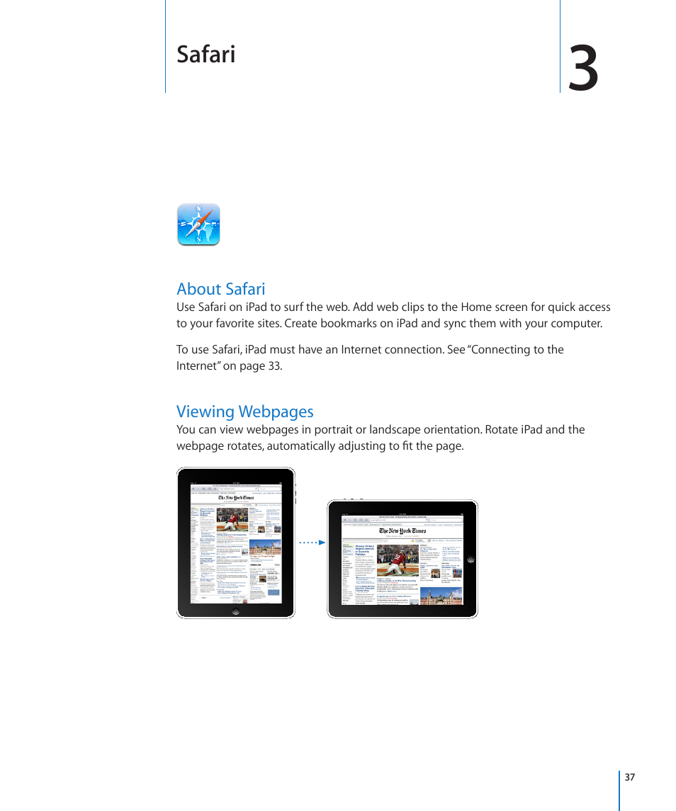 Chapter 3: safari, About safari, Safari | Apple iPad iOS 3.2 User Manual | Page 37 / 154