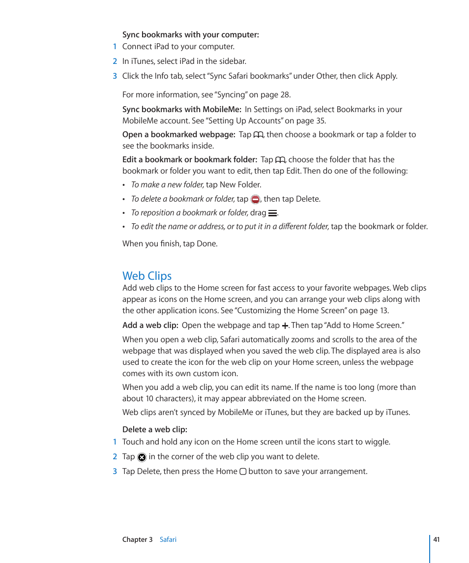 Web clips, 41 web clips | Apple iPad iOS 3.2 User Manual | Page 41 / 154