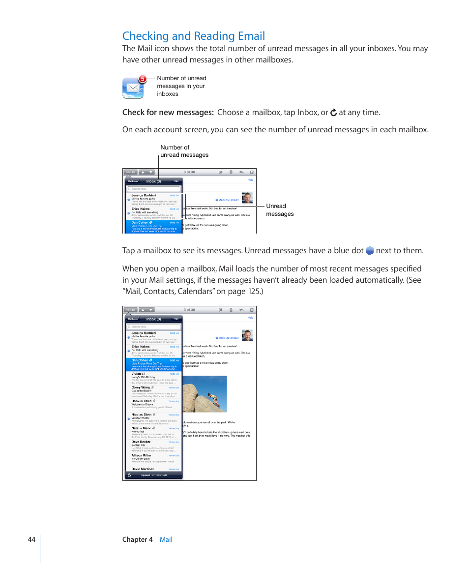 Checking and reading email, 44 checking and reading email | Apple iPad iOS 3.2 User Manual | Page 44 / 154