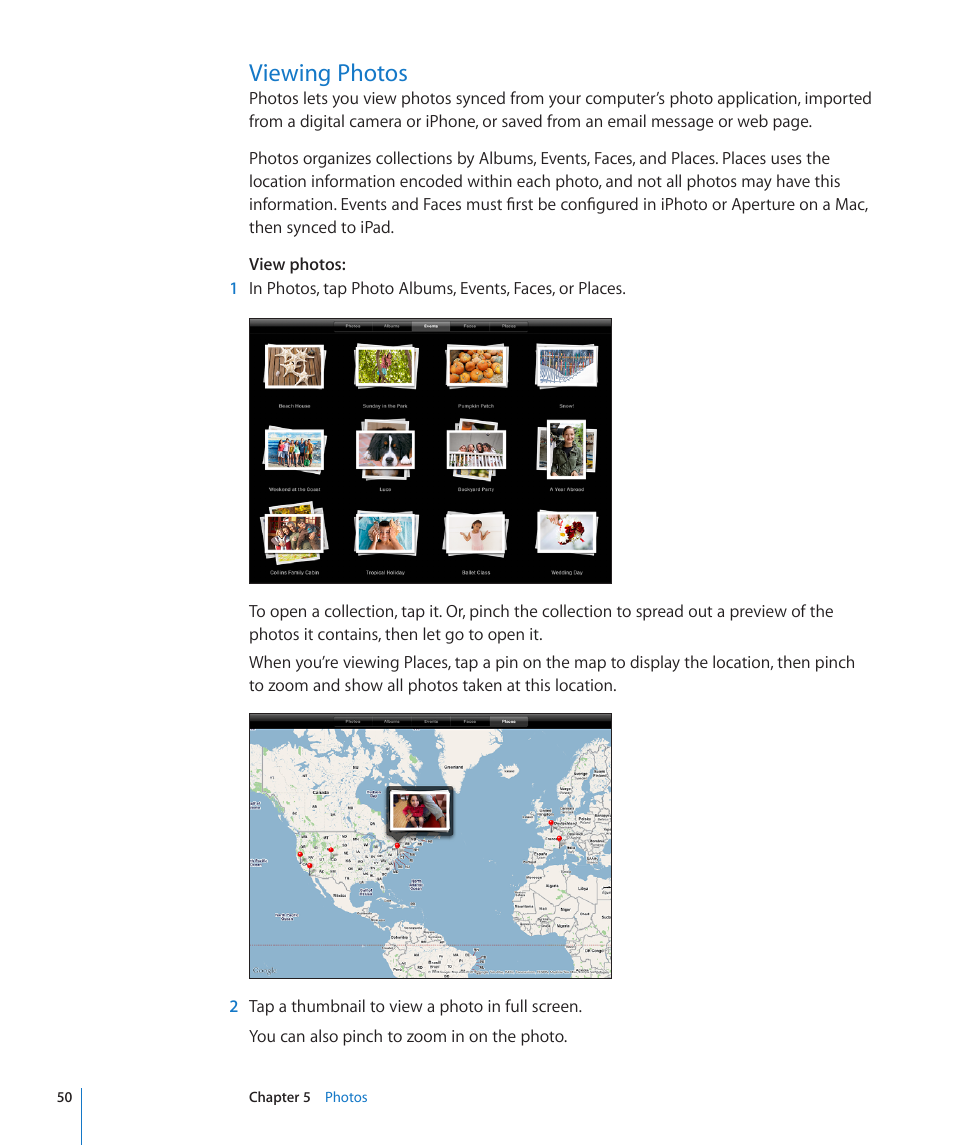 Viewing photos, 50 viewing photos | Apple iPad iOS 3.2 User Manual | Page 50 / 154