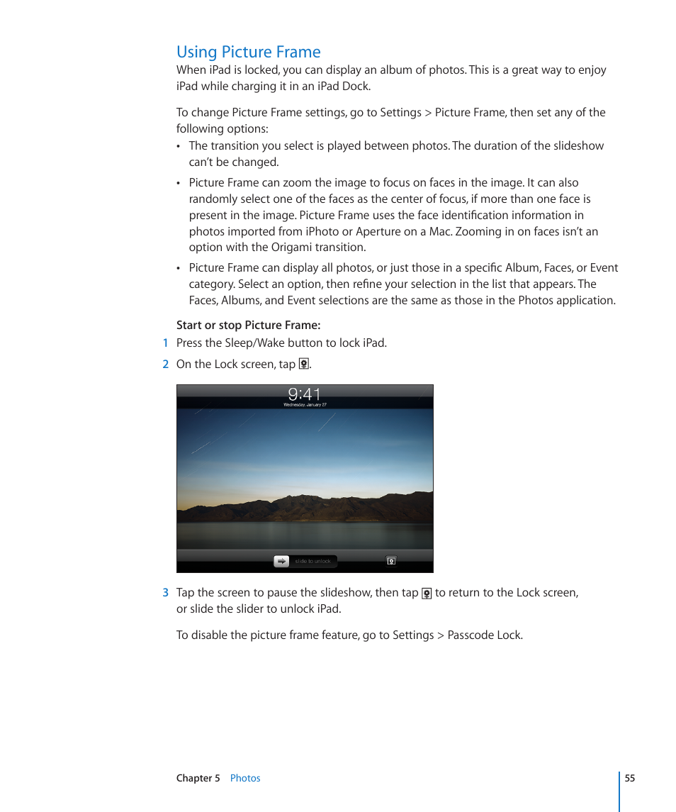 Using picture frame, 55 using picture frame | Apple iPad iOS 3.2 User Manual | Page 55 / 154