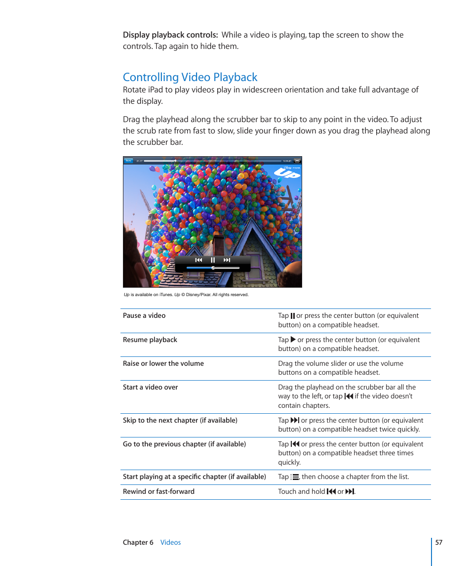 Controlling video playback, 57 controlling video playback | Apple iPad iOS 3.2 User Manual | Page 57 / 154